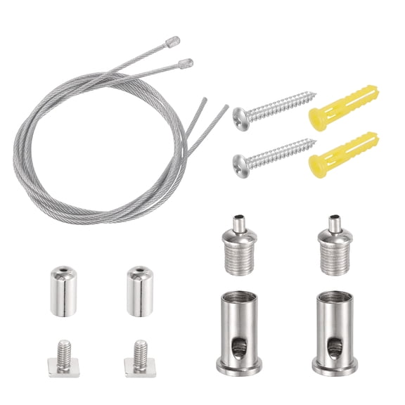 Uxcell 2Set Ceiling Hanging Wire Cable Kit, 1.6ft Top Adjust Adjustable Hanging Wire Rope Suspension with Square Mount Screw Kit for Pendant Chandelier Ceiling LED Panel Light, Chrome