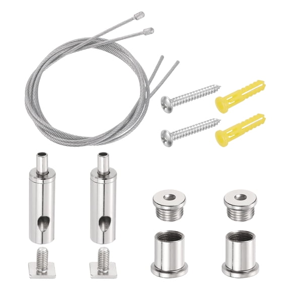 Uxcell 2Set Ceiling Hanging Wire Cable Kit, 2.6ft Bottom Adjust Adjustable Hanging Wire Rope Suspension with Square Mount Screw Kit for Pendant Chandelier Ceiling LED Panel Light, Chrome