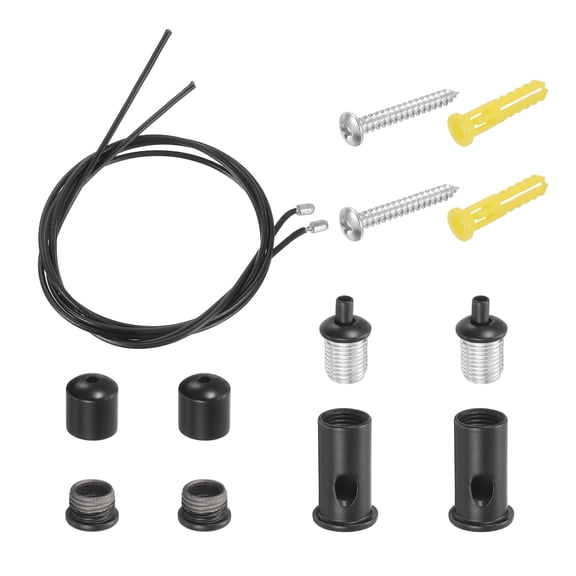 Uxcell 2Set Ceiling Hanging Wire Cable Kit, 2.6ft Top Adjust Adjustable Hanging Wire Rope Suspension with Mount Screw Kit for Pendant Chandelier Ceiling LED Panel Light, Black
