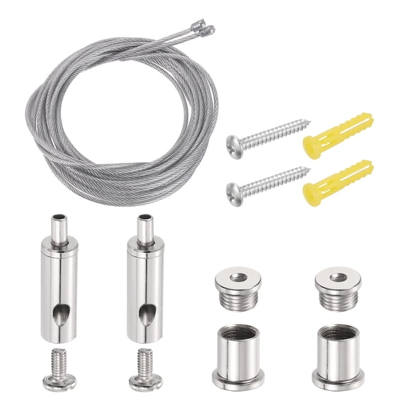 Uxcell 2Set Ceiling Hanging Wire Cable Kit, 4.9ft Bottom Adjust Adjustable Hanging Wire Rope Suspension with Slotted Mount Screw Kit for Pendant Chandelier Ceiling LED Panel Light, Chrome
