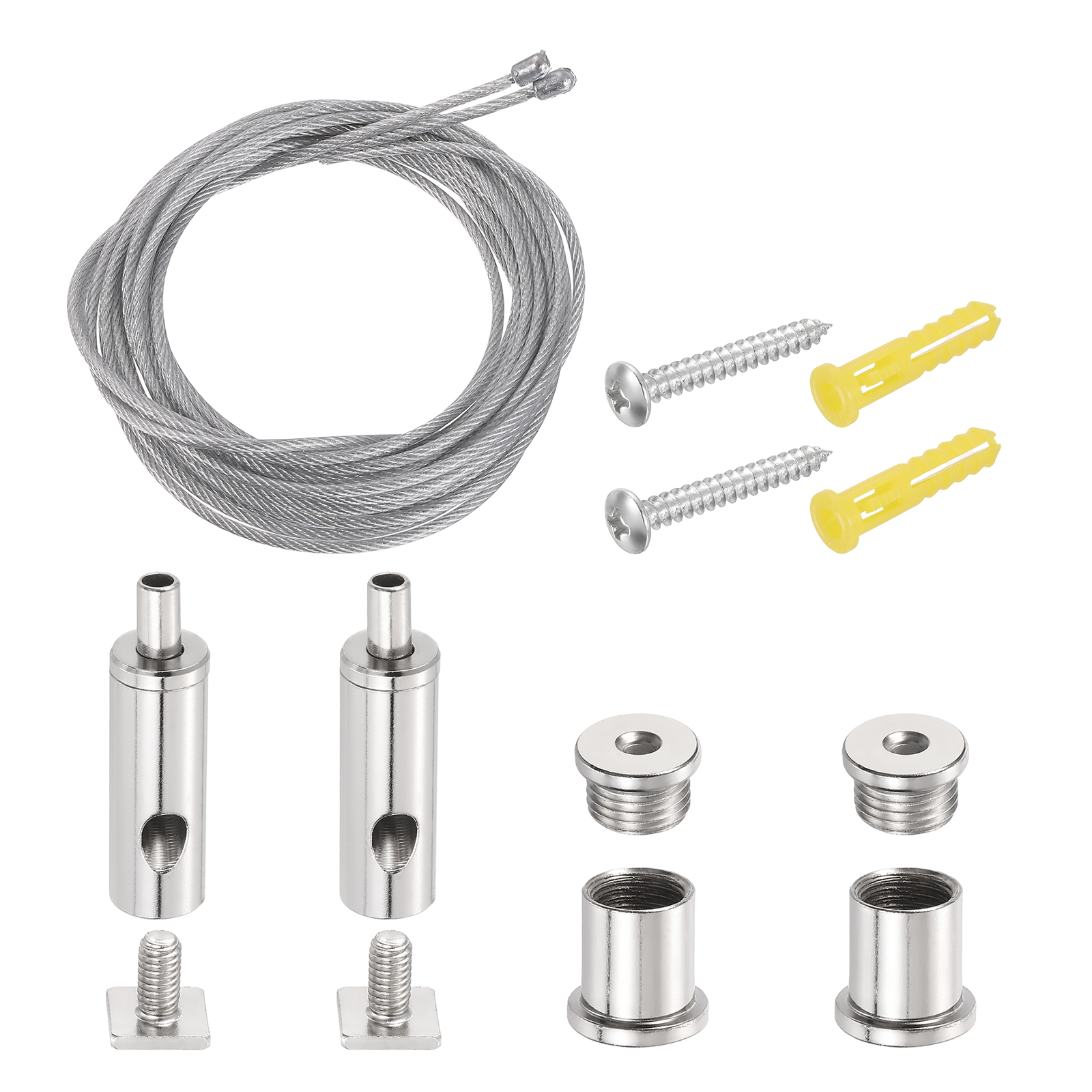 Uxcell 2Set Ceiling Hanging Wire Cable Kit, 4.9ft Bottom Adjust Adjustable Hanging Wire Rope Suspension with Square Mount Screw Kit for Pendant Chandelier Ceiling LED Panel Light, Chrome