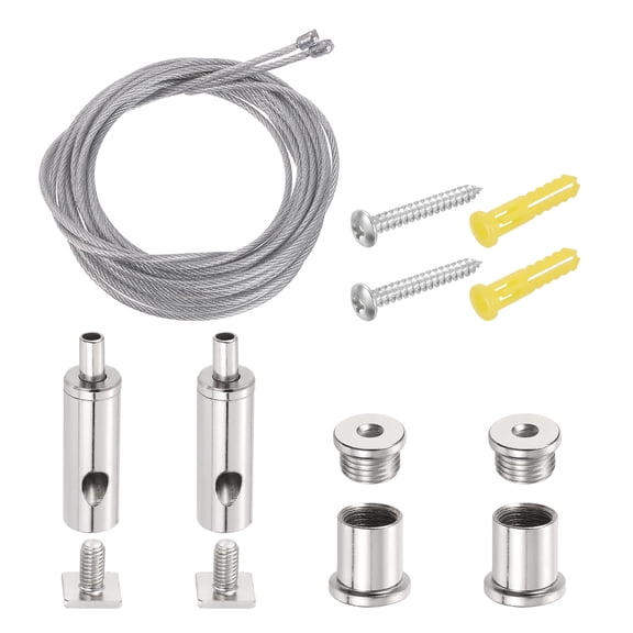 Uxcell 2Set Ceiling Hanging Wire Cable Kit, 6.6ft Bottom Adjust Adjustable Hanging Wire Rope Suspension with Square Mount Screw Kit for Pendant Chandelier Ceiling LED Panel Light, Chrome