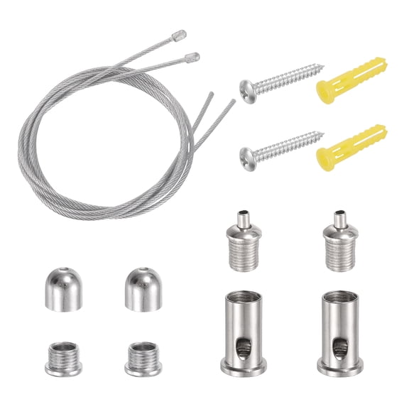 Uxcell 2Set Ceiling Hanging Wire Cable Kit, 6.6ft Top Adjust Adjustable Hanging Wire Rope Suspension with Mount Screw Kit for Pendant Chandelier Ceiling LED Panel Light, Chrome