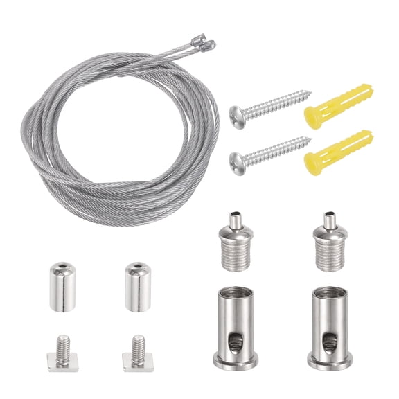 Uxcell 2Set Ceiling Hanging Wire Cable Kit, 6.6ft Top Adjust Adjustable Hanging Wire Rope Suspension with Square Mount Screw Kit for Pendant Chandelier Ceiling LED Panel Light, Chrome