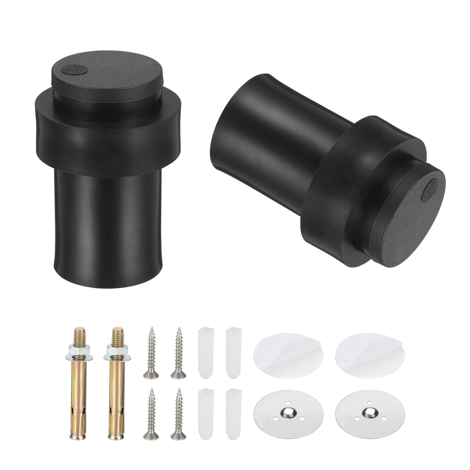 Uxcell 2Set Cylindrical Door Stopper, 2.5" Height Rubber Bumper Floor Door Stop, Stainless Steel Wall Floor Mount Decorative Wall Protector with Screw for Bottom of Doors, Bedrooms, Black