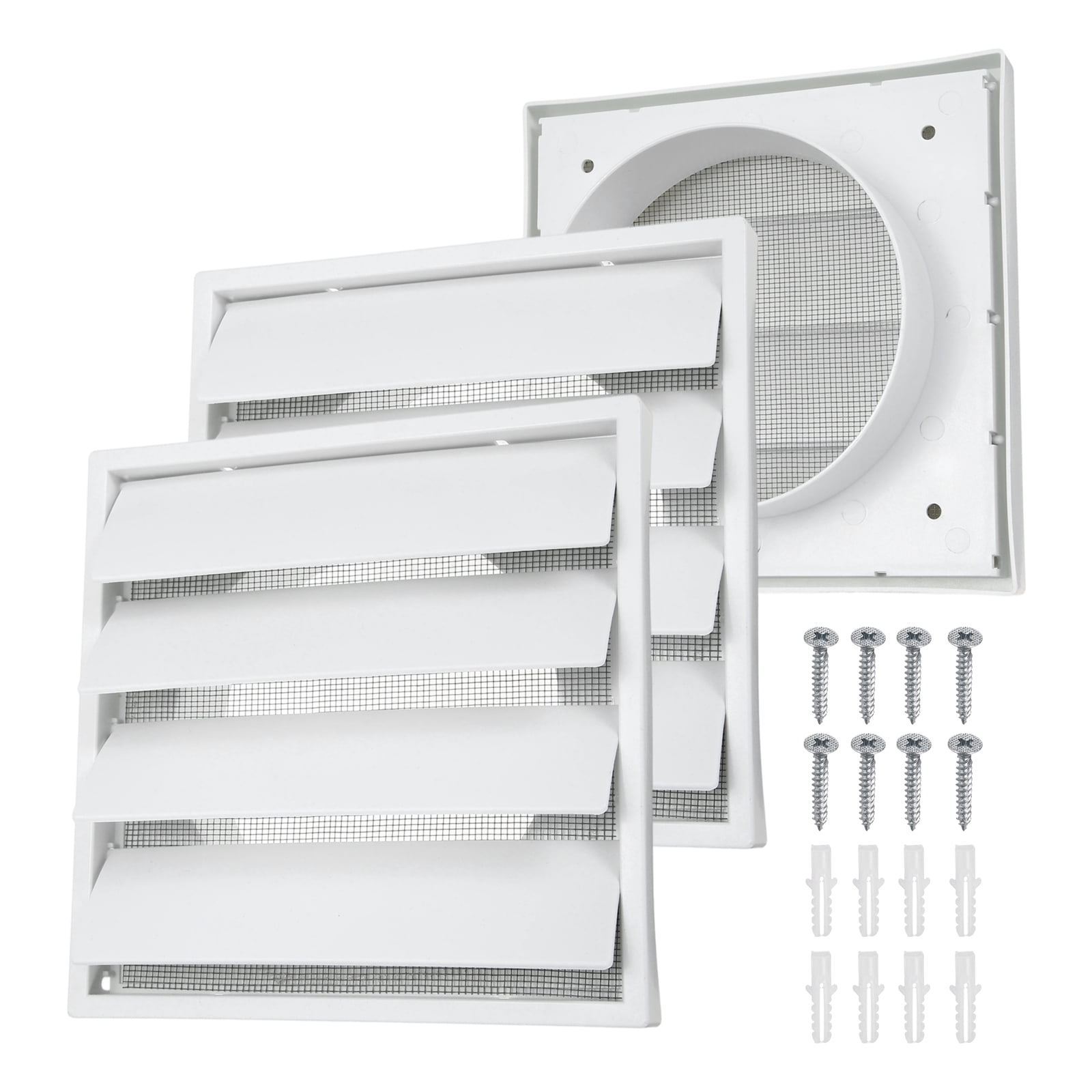 Uxcell 2Set Louvered Exhaust Vent Cover (5" Opening, 6.9"L x 6.9"W) - Air Wall Vent with Dustproof Mesh, Plastic Exhaust Ventilation Grille for Kitchen/Bathroom/Garage, White