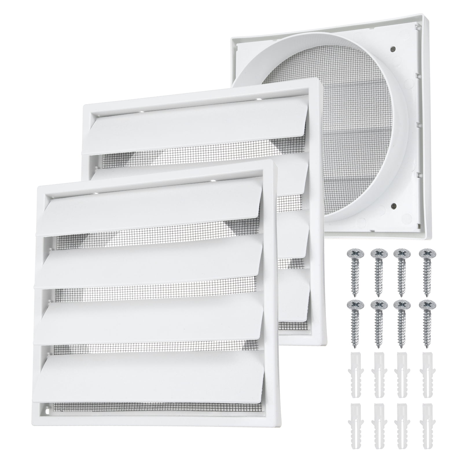 Uxcell 2Set Louvered Exhaust Vent Cover (6" Opening, 6.9"L x 6.9"W) - Air Wall Vent with Dustproof Mesh, Plastic Exhaust Ventilation Grille for Kitchen/Bathroom/Garage, White
