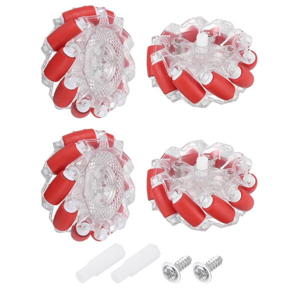 Uxcell 2Set Mecanum Wheels Set with Hexagonal Pins and Screws, 66mm / 2.6" ABS Rubber Omnidirectional Wheels for Smart Robot Car Parts DIY Models Accessories, Red