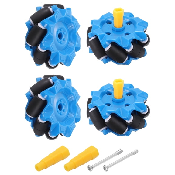 Uxcell 2Set Mecanum Wheels Set with Hexagonal Universal Pins and Screws, 52mm / 2.05" ABS Rubber Omnidirectional Wheels for Smart Robot Car Parts DIY Models Accessories, Blue