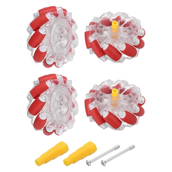 Uxcell 2Set Mecanum Wheels Set with Hexagonal Universal Pins and Screws, 66mm / 2.6" ABS Rubber Omnidirectional Wheels for Smart Robot Car Parts DIY Models Accessories, Red
