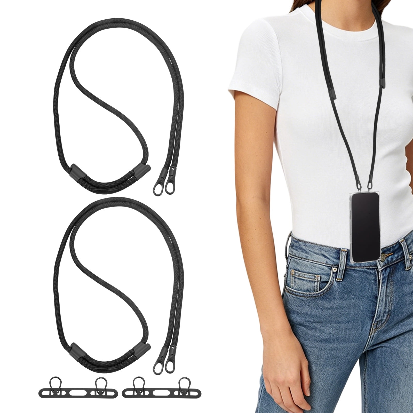 Uxcell 2Set Phone Lanyard (Black) - Adjustable Anti Theft, Phone Strap Crossbody Neck Strap with Tether Tabs Most Smartphones, Fits Travel Essentials