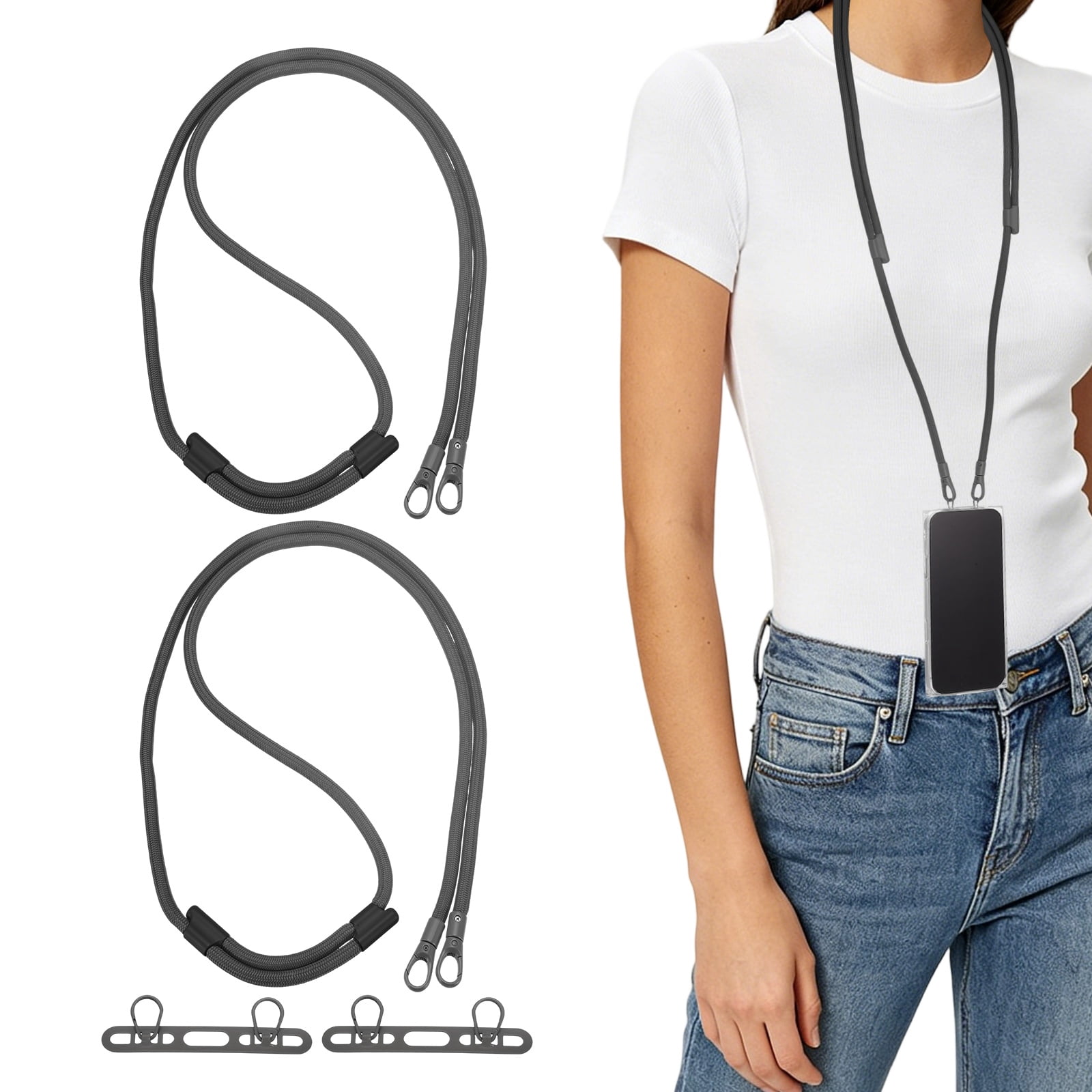 Uxcell 2Set Phone Lanyard (Dark Gray) - Adjustable Anti Theft, Phone Strap Crossbody Neck Strap with Tether Tabs Most Smartphones, Fits Travel Essentials