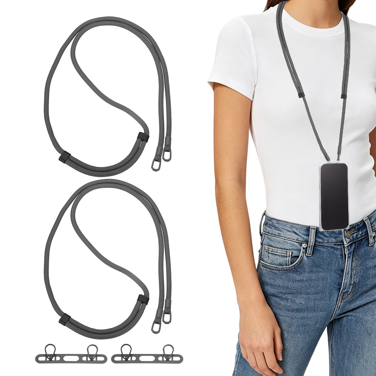 Uxcell 2Set Phone Lanyard (Dark Gray) - Adjustable Anti Theft, Phone Strap Crossbody Neck Strap with Tether Tabs Most Smartphones, Fits Travel