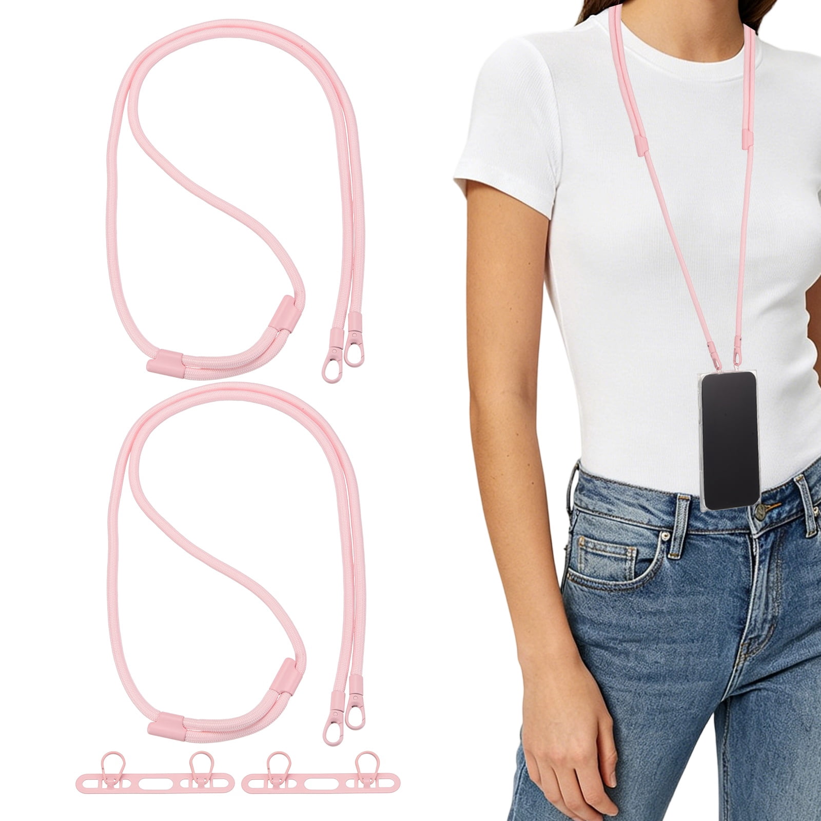 Uxcell 2Set Phone Lanyard (Light Pink) - Adjustable Anti Theft, Phone Strap Crossbody Neck Strap with Tether Tabs Most Smartphones, Fits Travel Essentials