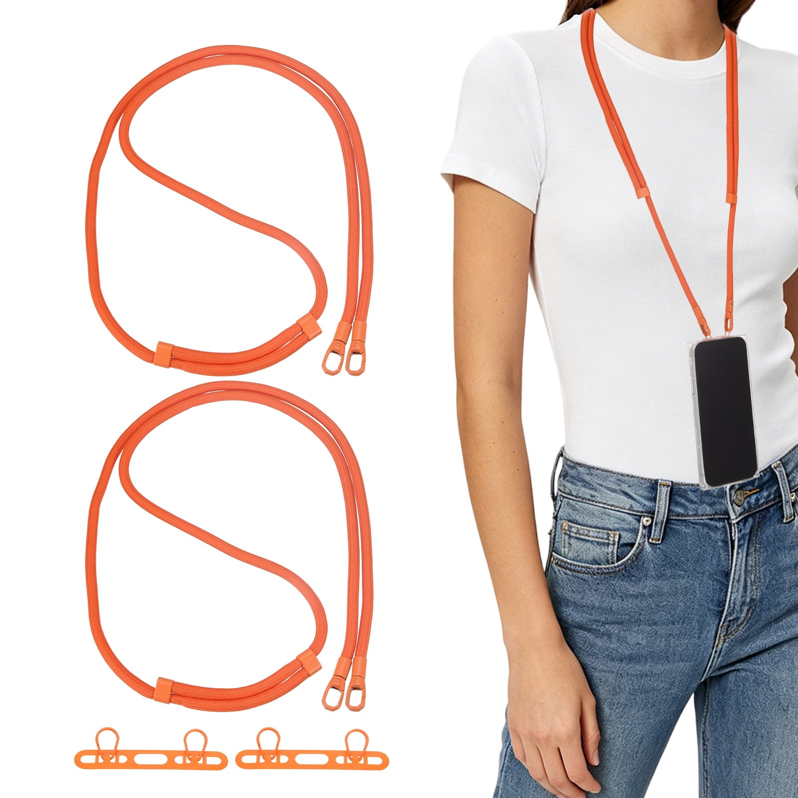 Uxcell 2Set Phone Lanyard (Orange) - Adjustable Anti Theft, Phone Strap Crossbody Neck Strap with Tether Tabs Most Smartphones, Fits Travel