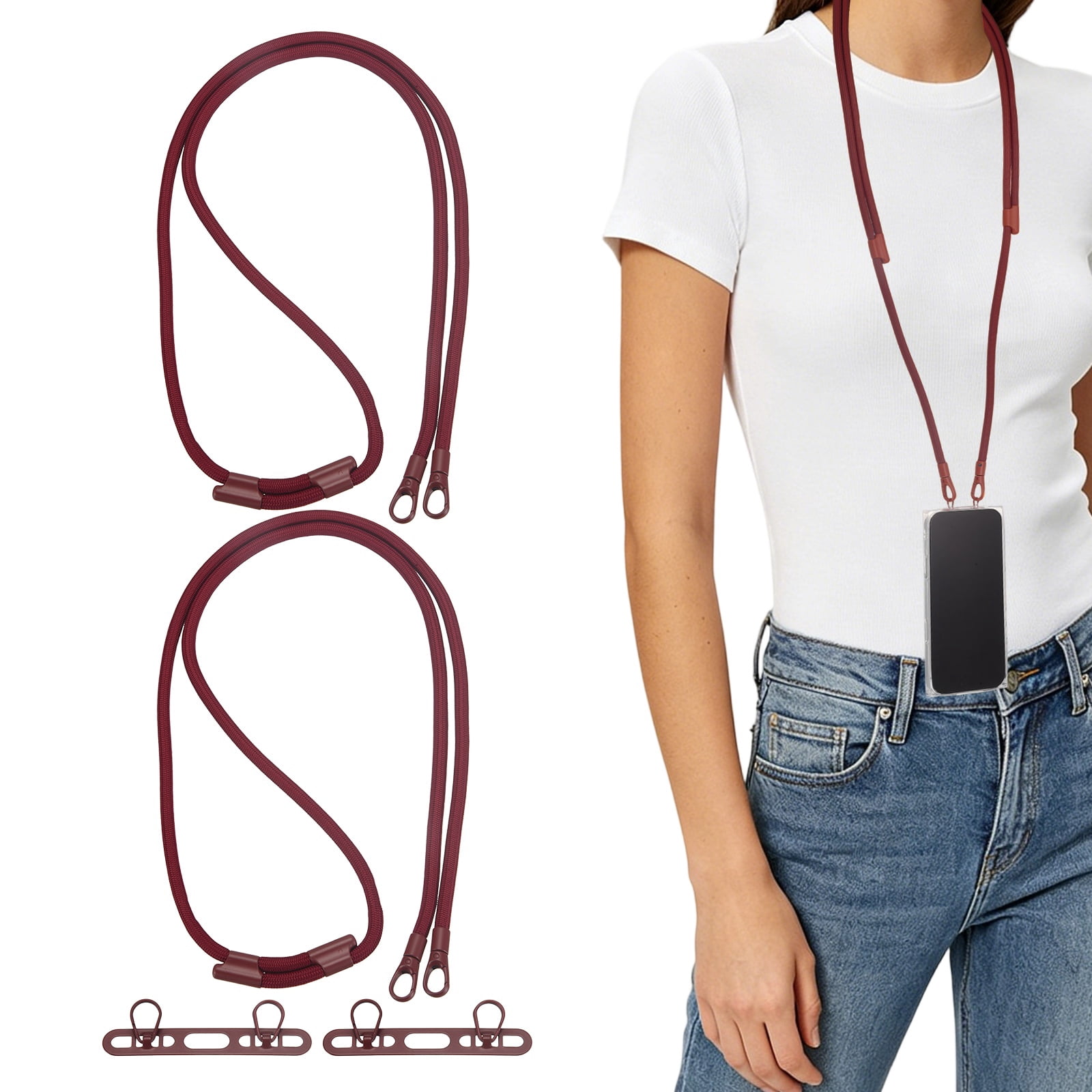 Uxcell 2Set Phone Lanyard (Wine Red) - Adjustable Anti Theft, Phone Strap Crossbody Neck Strap with Tether Tabs Most Smartphones, Fits Travel Essentials
