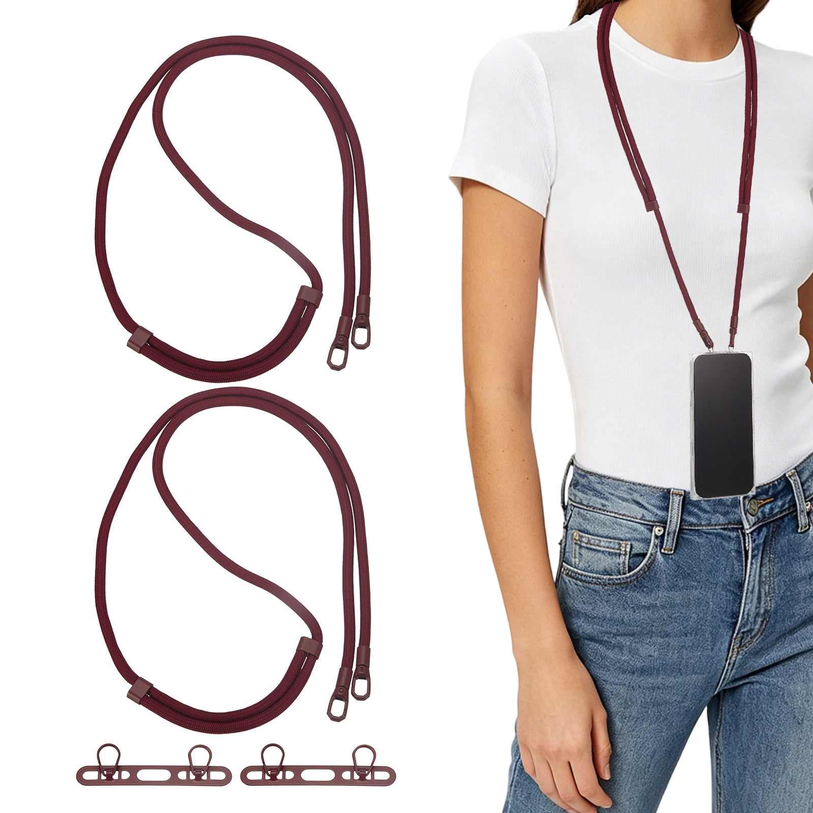Uxcell 2Set Phone Lanyard (Wine Red) - Adjustable Anti Theft, Phone Strap Crossbody Neck Strap with Tether Tabs Most Smartphones, Fits Travel