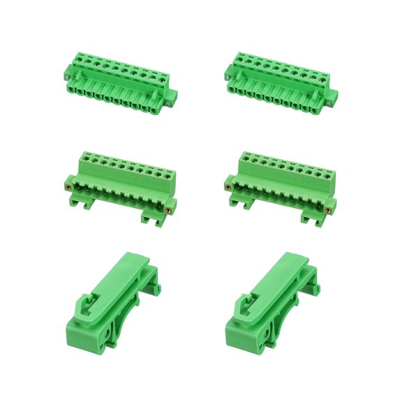 Uxcell 2Set Screw Terminal Block Connector, 10 Pin 5.08mm Pitch Nickel-Plated Copper Male & Female Type Pluggable PCB Mount Terminals for Electrical Wiring, Instrument, Green