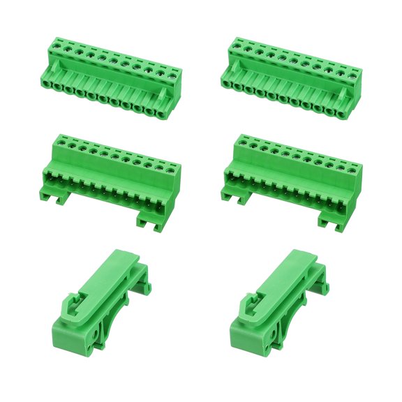 Uxcell 2Set Screw Terminal Block Connector, 11 Pin 5.17mm Pitch Copper Alloy Male & Female Type Pluggable Connector PCB Mount Terminals for Electrical Wiring, Instrument, Green