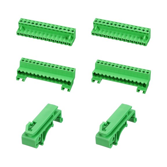 Uxcell 2Set Screw Terminal Block Connector, 14 Pin 5.20mm Pitch Copper Alloy Male & Female Type Pluggable Connector PCB Mount Terminals for Electrical Wiring, Instrument, Green