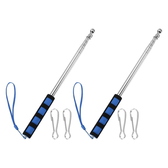 Uxcell 2Set Telescopic Handheld Flag Pole, 4ft/1.2m Retractable Telescopic Pole Stainless Steel with Clips Extendable Banner Flagpole Pointer for Teaching Outdoor Events Parades, Blue