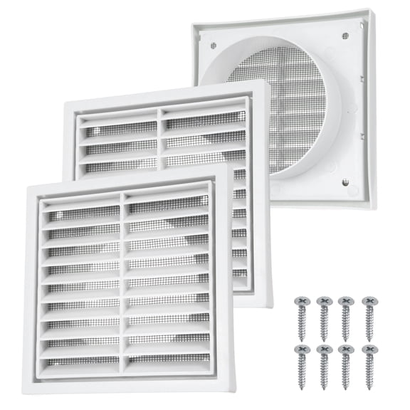 Uxcell 2Set Vent Cover with Screen Mesh (4" Opening, 5.5"L x 5.5"W) - Square Louver Air Wall Vent ABS Plastic Exhaust Ventilation Grille for Central AC/Bathroom/Kitchen/Garage, White