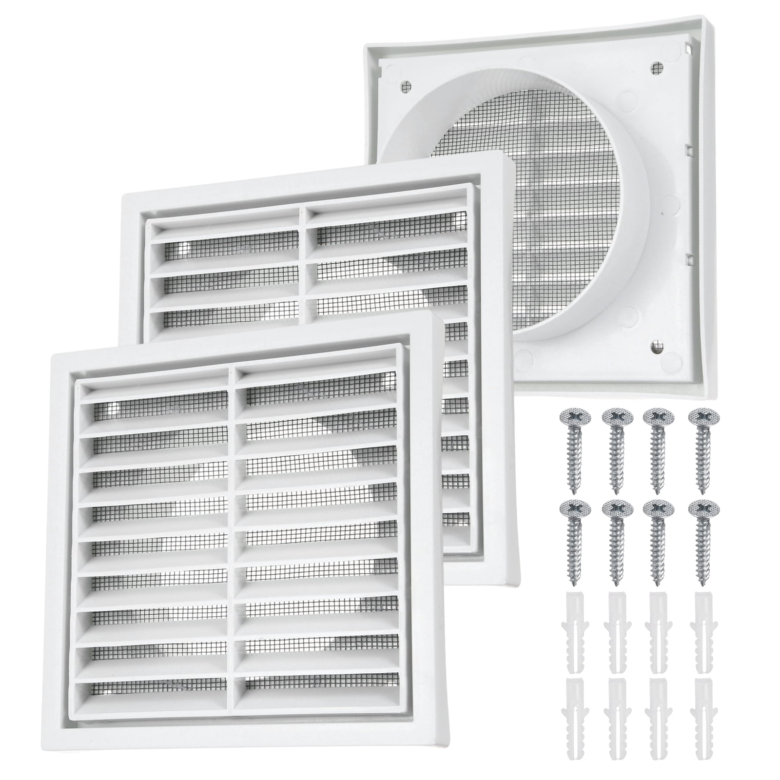 Uxcell 2Set Vent Cover with Screen Mesh (4" Opening, 5.5"L x 5.5"W) - Square Louver Air Wall Vent ABS Plastic Exhaust Ventilation Grille for Central AC/Bathroom/Kitchen/Garage, White