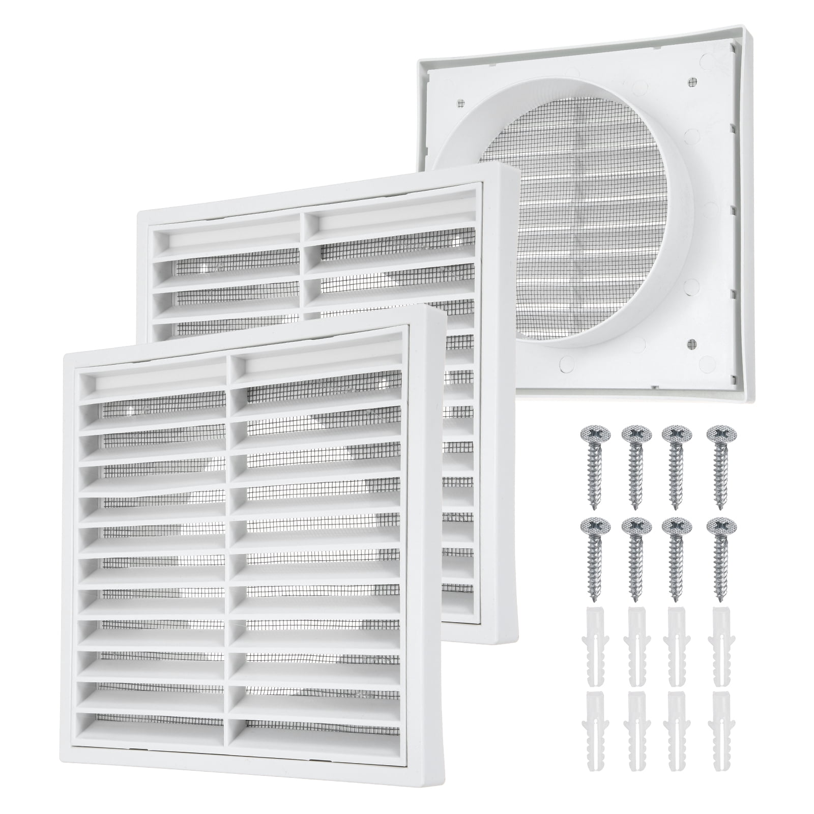 Uxcell 2Set Vent Cover with Screen Mesh (5" Opening, 5.5"L x 5.5"W) - Square Louver Air Wall Vent ABS Plastic Exhaust Ventilation Grille for Central AC/Bathroom/Kitchen/Garage, White
