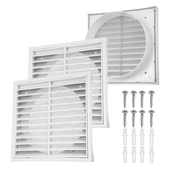 Uxcell 2Set Vent Cover with Screen Mesh (6" Opening, 5.5"L x 5.5"W) - Square Louver Air Wall Vent ABS Plastic Exhaust Ventilation Grille for Central AC/Bathroom/Kitchen/Garage, White