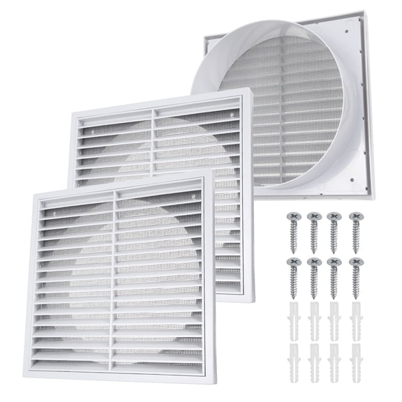 Uxcell 2Set Vent Cover with Screen Mesh (8" Opening, 9"L x 9"W) - Square Louver Air Wall Vent ABS Plastic Exhaust Ventilation Grille for Central AC/Bathroom/Kitchen/Garage, White