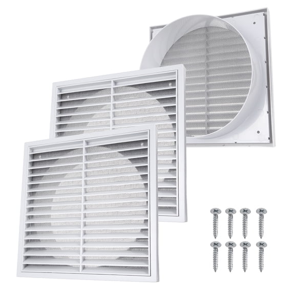 Uxcell 2Set Vent Cover with Screen Mesh (8" Opening, 9"L x 9"W) - Square Louver Air Wall Vent ABS Plastic Exhaust Ventilation Grille for Central AC/Bathroom/Kitchen/Garage, White