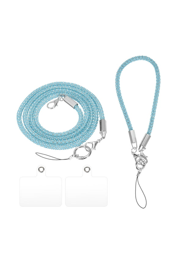 2Size Rhinestone Purse Straps, Crystal Bag Handle Sparkly Replacement Bag Straps (Light Blue, 27.6"/9.8")