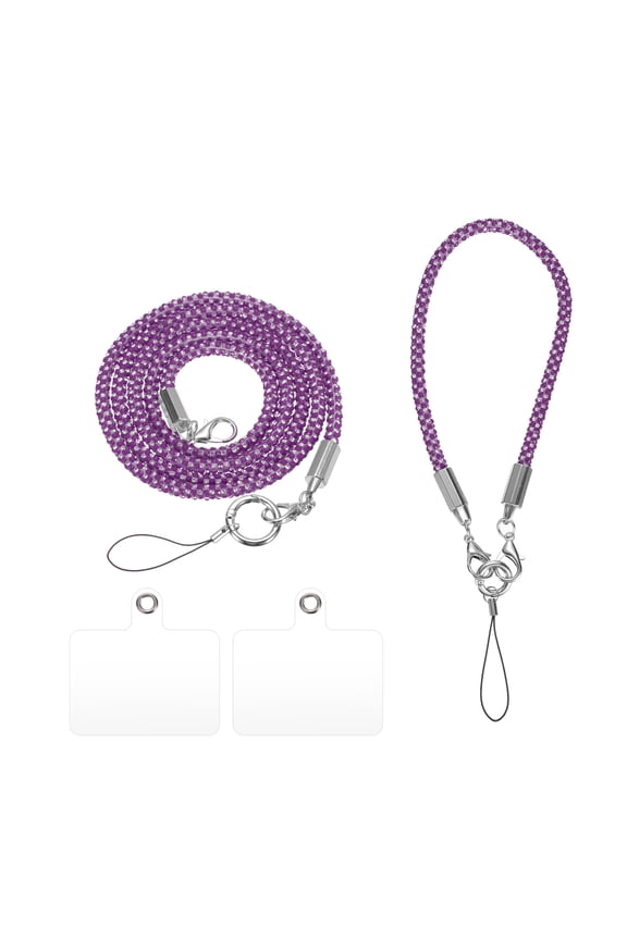 2Size Rhinestone Purse Straps, Crystal Bag Handle Sparkly Replacement Bag Straps (Purple, 27.6"/9.8")