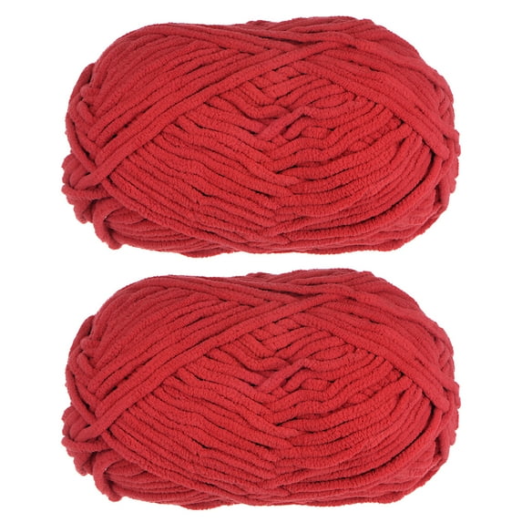 Uxcell 2Skeins Velvet Yarn Blanket Yarn 2x100g/7.1oz Polyester Soft Knitting Chenille Yarn Red