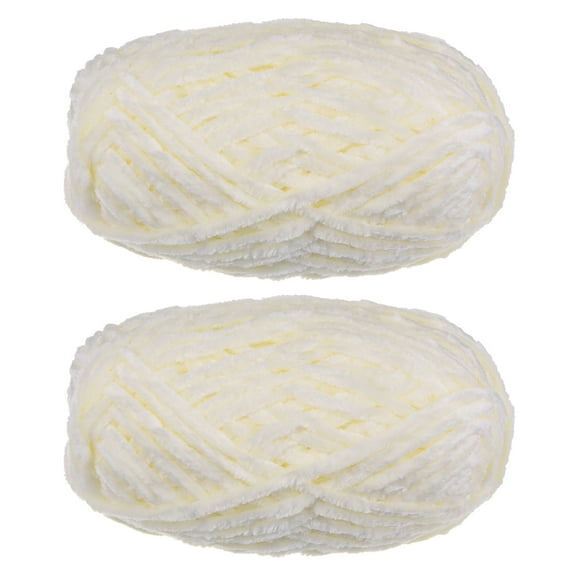 Uxcell 2Pcs Velvet Yarn Chenille Yarn 2x100g/7.1oz 174 Yards Total Length Super Bulky Polyester Soft Blanket Yarn Cream