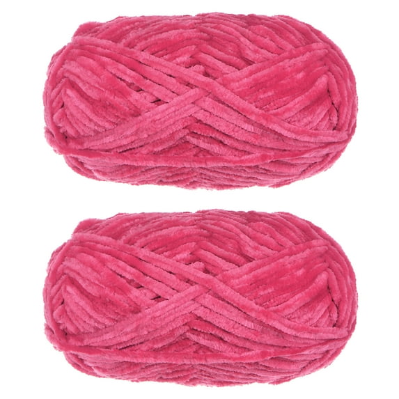 Uxcell 2Pcs Velvet Yarn Chenille Yarn 2x100g/7.1oz 174 Yards Total Length Super Bulky Polyester Soft Blanket Yarn Hot Pink