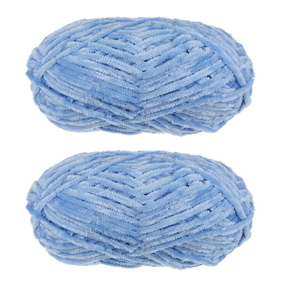 Uxcell 2Pcs Velvet Yarn Chenille Yarn 2x100g/7.1oz 174 Yards Total Length Super Bulky Polyester Soft Blanket Yarn Sky Blue