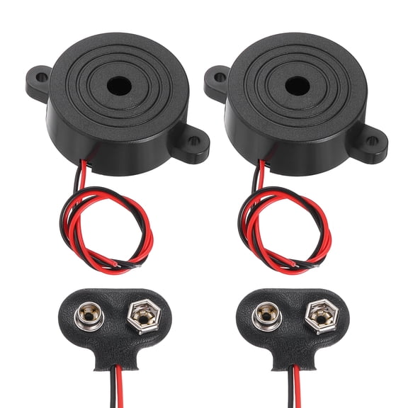 Uxcell 2Pcs DC3-24V 90dB 2800Hz Electronic Piezo Buzzer Alarm Sounder Active Continuous Beep Sound with 9V t Type Battery Connector for Motorcycle Golf Car t Vehicles Car Alarm, Black