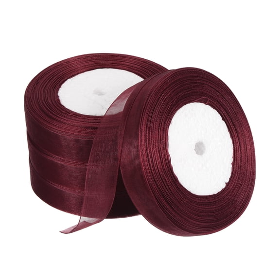 Uxcell 2cm 50 Yard Sheer Organza Ribbon Chiffon Fabric Gift Wrapping, Burgundy Red 4 Pack