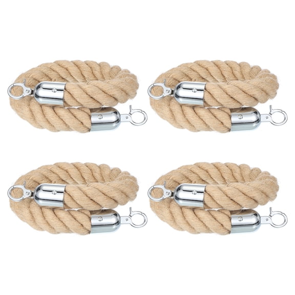 Uxcell 2ft x 1.5 Inch Braided Jute Stanchion with Snap Hooks Crowd Control Line Barrier for Movie Theaters Grand Openings 4Pcs
