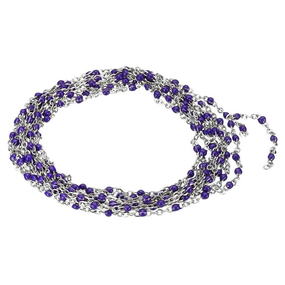 Uxcell 2m/6.6 Feet Stainless Steel Cable Chain, Silver Link Chain Enamel Beads Satellite for Jewelry Making, Purple