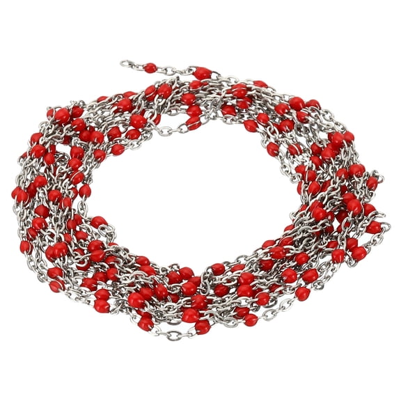 Uxcell 2m/6.6 Feet Stainless Steel Cable Chain, Silver Link Chain Enamel Beads Satellite for Jewelry Making, Red