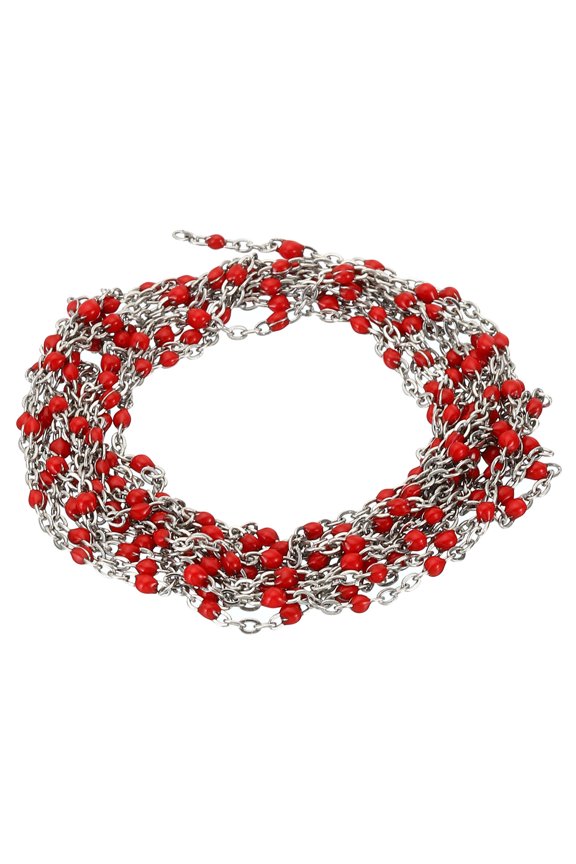 2m/6.6 Feet Stainless Steel Cable Chain, Silver Link Chain Enamel Beads Satellite for Jewelry Making, Red