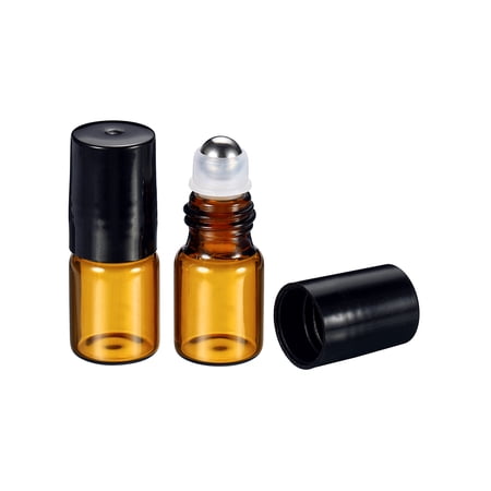 Uxcell 2mL Roller Bottles Amber Glass Essential Oil Containers, Brown 3 Pack