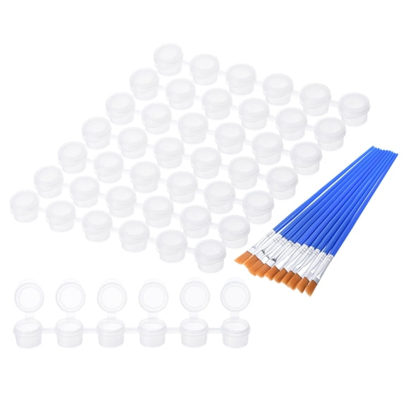 Uxcell 2ml/0.1oz Empty Paint Pots with Lids, 20 Strips 120 Pots Mini Paint Strip Cups with 20pcs Paint Brushes, Style 2