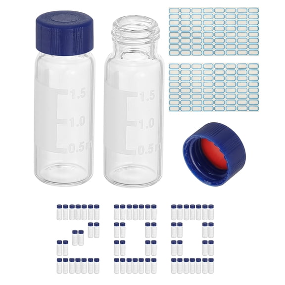 Uxcell 2ml Autosampler Vial, 200 Pcs Clear Vials Sample Vial Solid Screw Cap with Labels