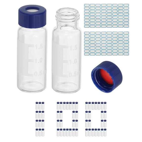 Uxcell 2ml Autosampler Vial, 100 Pcs Clear Vials Sample Vial Screw Cap with Labels