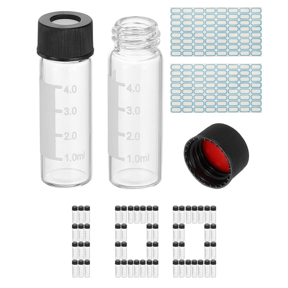 Uxcell 4ml Autosampler Vial, 100 Pcs Clear Vials Sample Vial Screw Cap with Labels