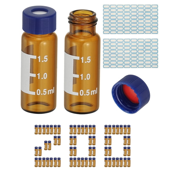 Uxcell 2ml Autosampler Vial, 200 Pcs Amber Vials Sample Vial Screw Cap with Labels