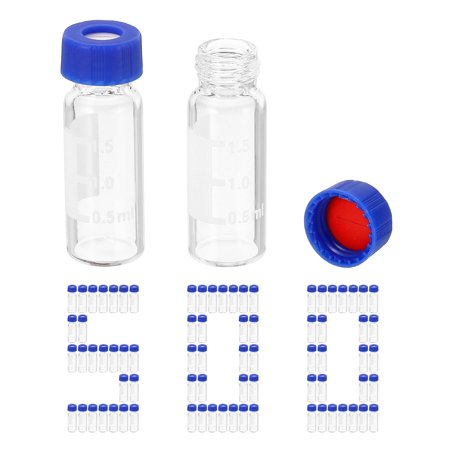 Uxcell 2ml Autosampler Vial, 500 Pack HPLC/GC Vials 9-425 Lab Clear Vials Sample Vial Writing Patch Pre-Slit Septa